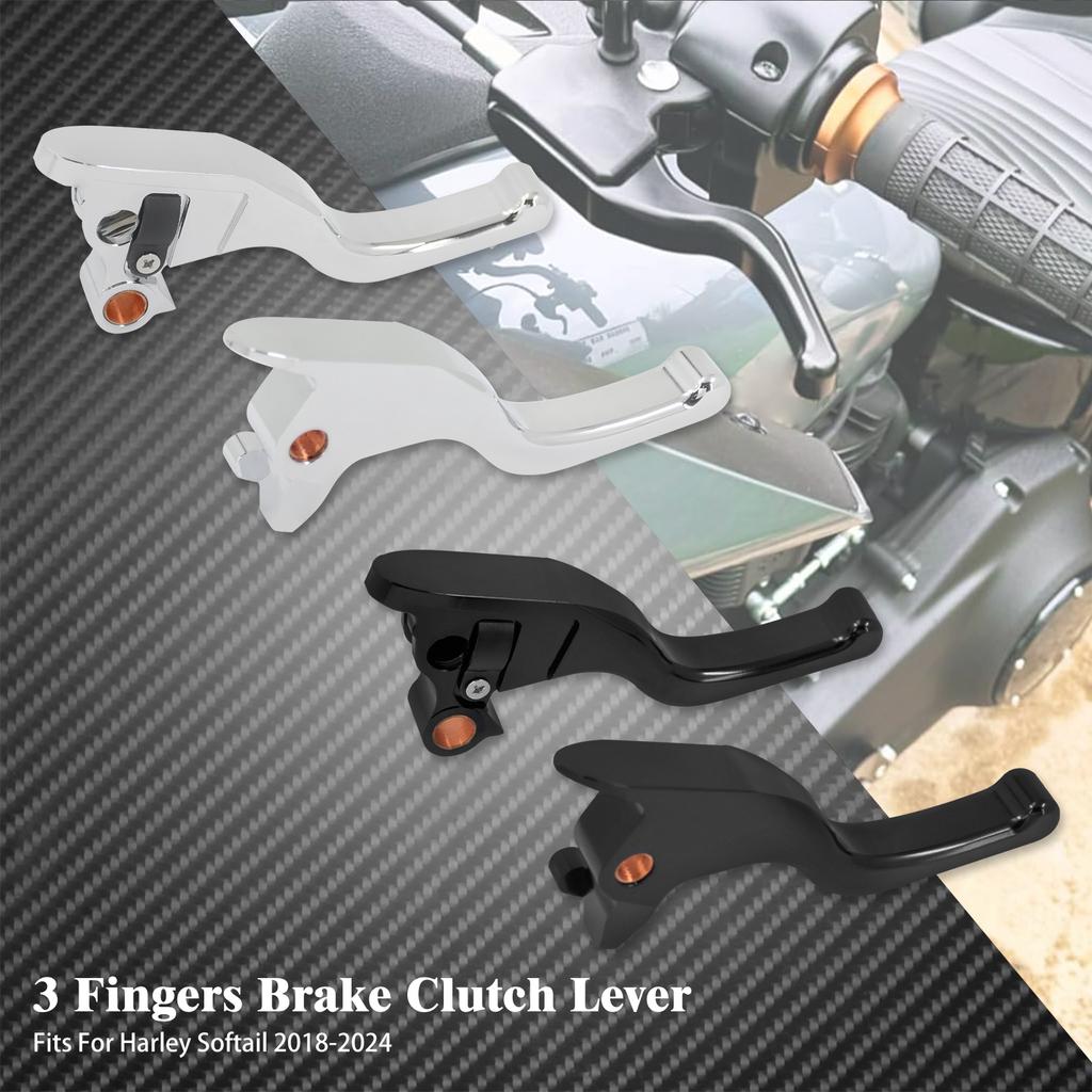 Brake Clutch Levers Motorcycle 3 Fingers Short Hand Levers For Harley Softail Fat Boy FLFB Breakout FXSB Low Rider FXDLS 2018-24