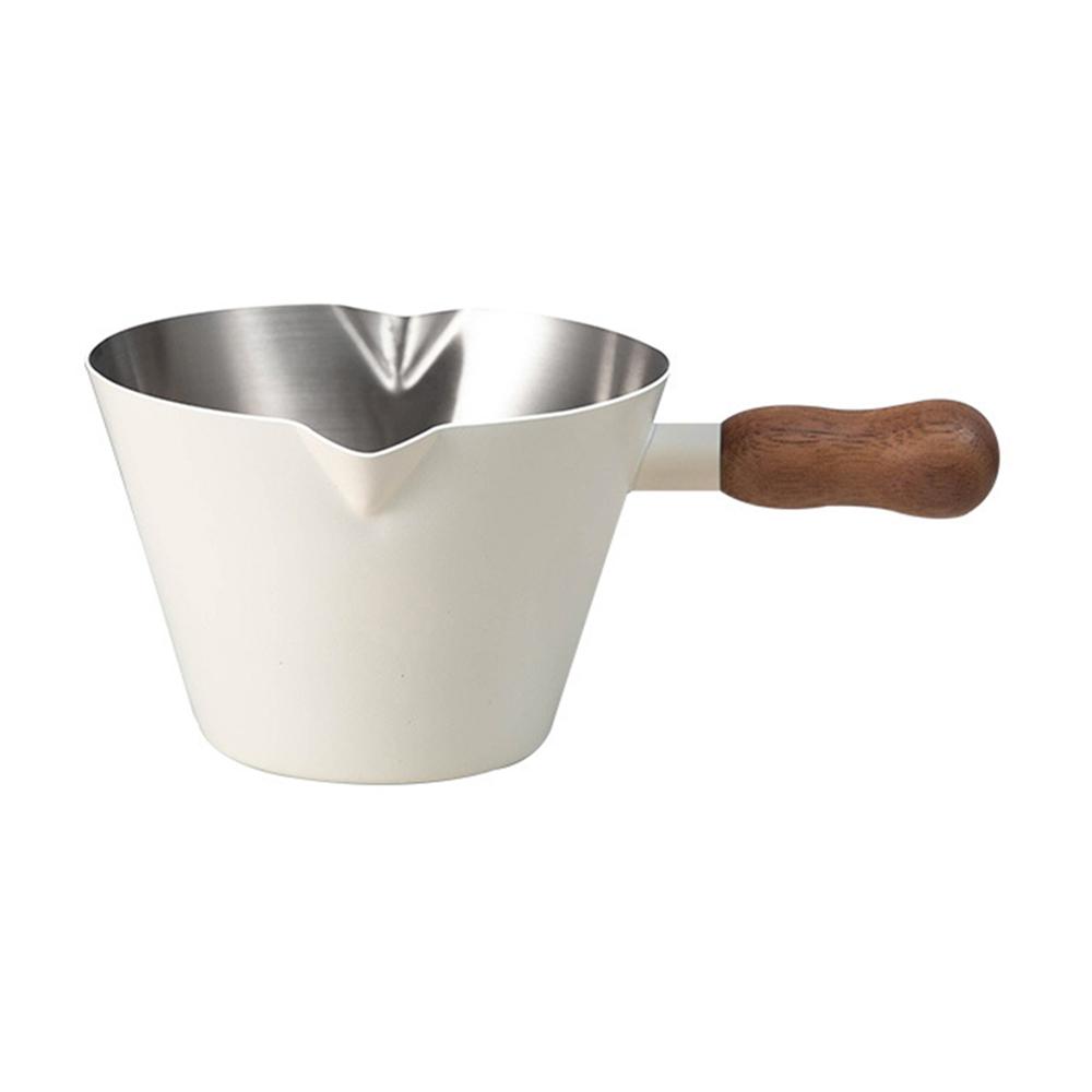 

Walnut Handle Espresso Shot Glass 200ML Stainless Steel Measuring Cup With Spout And Scale For Barista