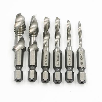 6 ks Hss vrtací závitník Záhlubník Sada odjehlovačů metrický kombinovaný vrtací závitník M3-M10