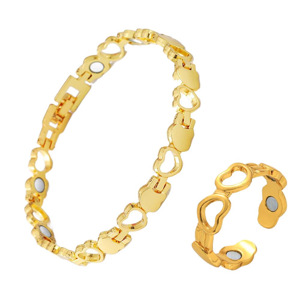 Popular ancient red copper hollow love magnet bracelet + ring set, spot fast delivery.