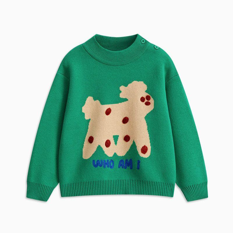 Mqd Kidsren s Clothing, Boys  and Girls  Sweaters, Spring & Fall Half Turtleneck Kidsren s Knitwears, Cartoon Knitwears, Baby Clothes Water Mist Green 120