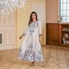 Indonesian Arab Middle East Round Neck Robe Women Dubai Hot Rhinestone Ethnic Print Beads Long Dress Dress