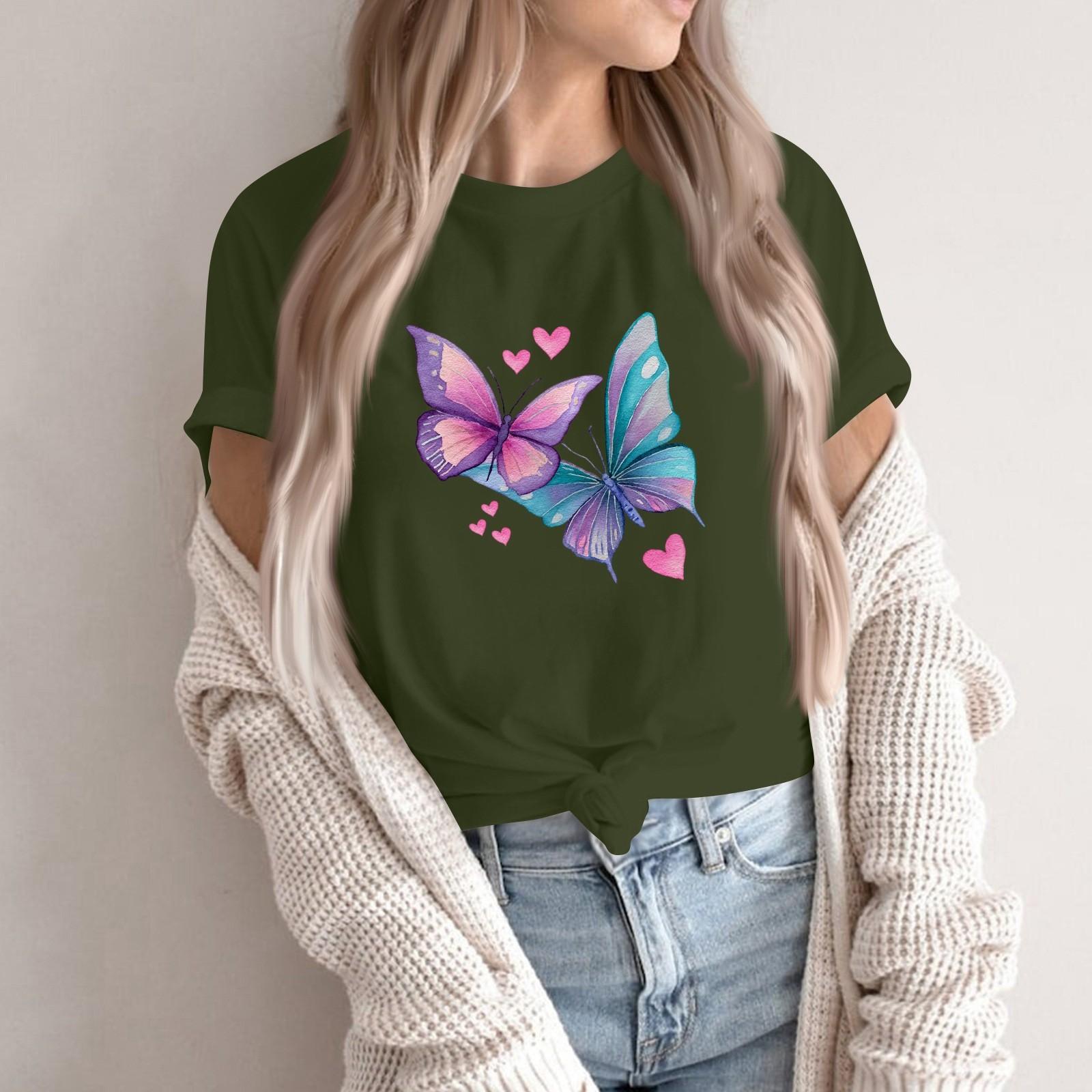 

Женская модная повседневная футболка-пуловер с принтом, круглым вырезом и короткими рукавами XXL