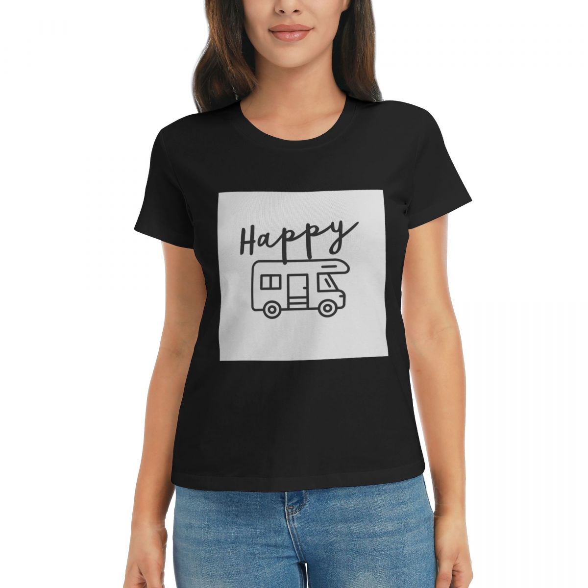 

Women TShirt Happy Camper RV Summer Short Sleeve Tees ONeck Cotton T Shirts Clothes Tops Streetwear 4XL