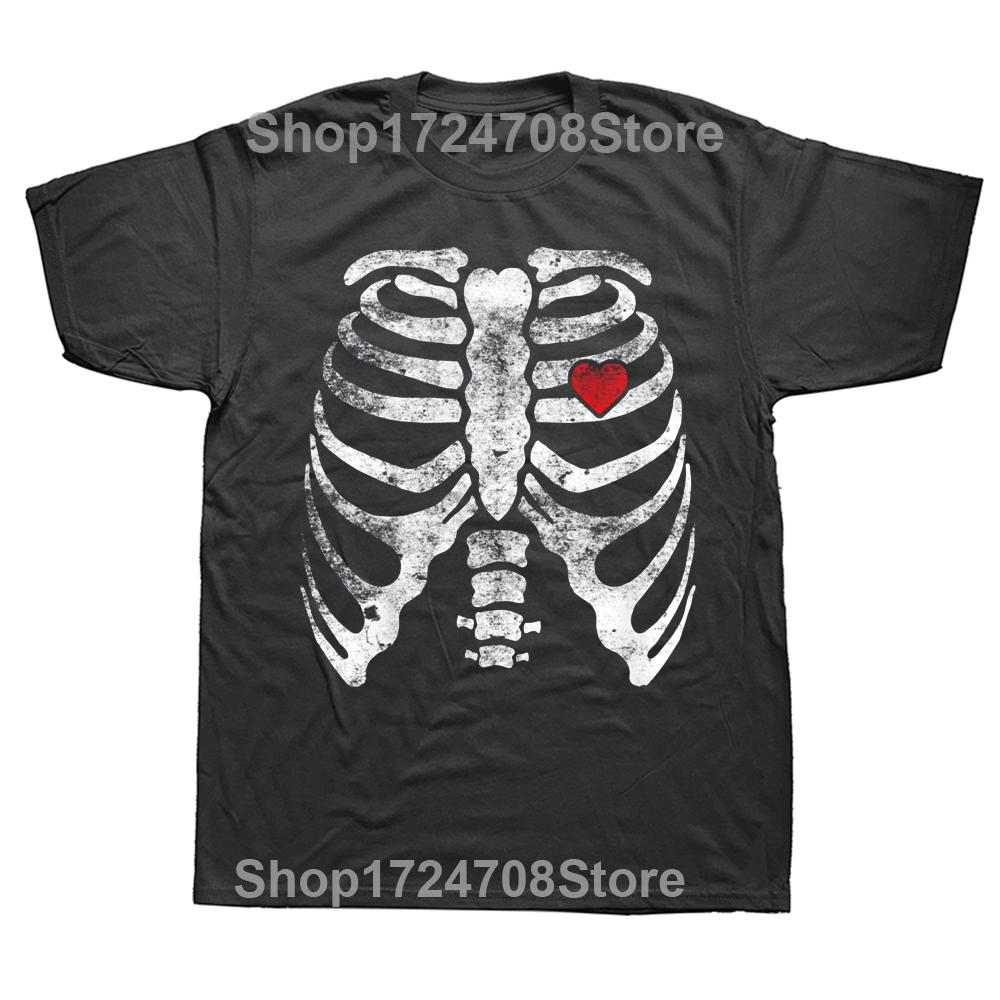 Skeleton Heart X-Ray Adult Funny Halloween T Shirts Graphic Cotton Streetwear Short Sleeve Birthday Gifts Summer T-shirt