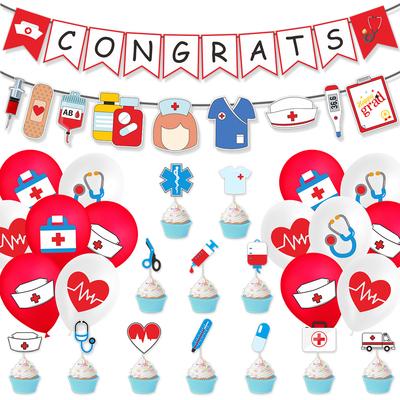 Nurse Graduation Theme Party Decoration Congrats La Flag Latte Cake Power Strip Balloon Customization