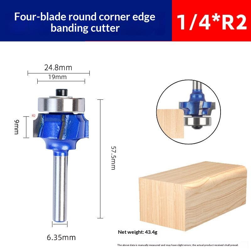 6.35Mm1/4 Shank Round Router Bit R1 R2 R3 4 Corner Woodworking Milling Cutter Trim Knife Edge Alloy Steel Classical Cutter Bit