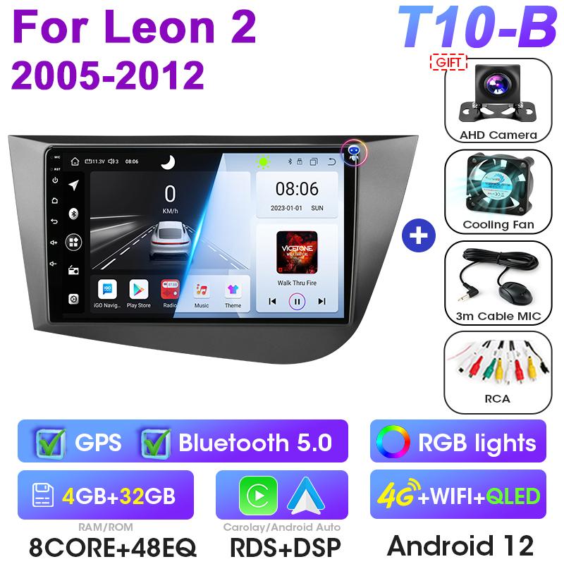 Android 12 Car Radio For Seat Leon 2 2005 - 2012 GPS Navigation 4G Carplay Auto 2 Din Stereo Intelligent Systems Smart Autoradio
