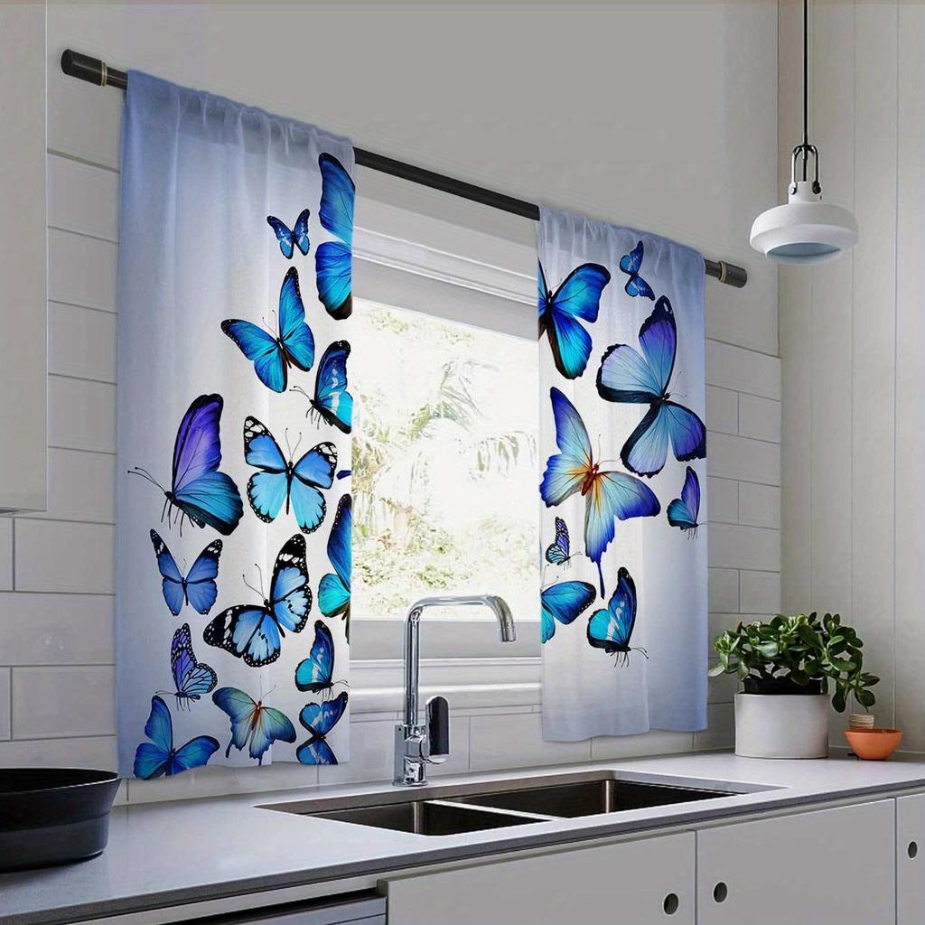 Elegant Butterfly And Floral Print Curtains for Kitchen Living Room Bedroom Decor Vintage Style Window Treatment 2pcs Cortinas