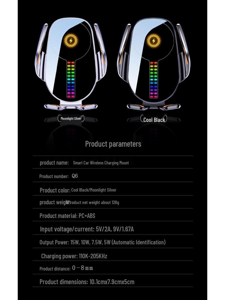 Treaxtlig gravitationsluftventilsbiltelefonhållare med trådlös laddning