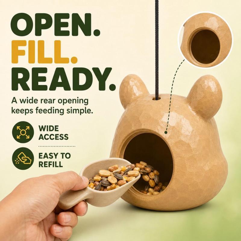 1Pcs Funny Animal Face Hanging Feeder Squirrel Head Feeder Food Container Wide Opening For Trees And Deck