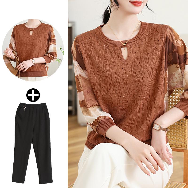 Haut en tricot d'automne 2025 pour maman - T-shirt léger et tendance pour femmes d'âge moyen