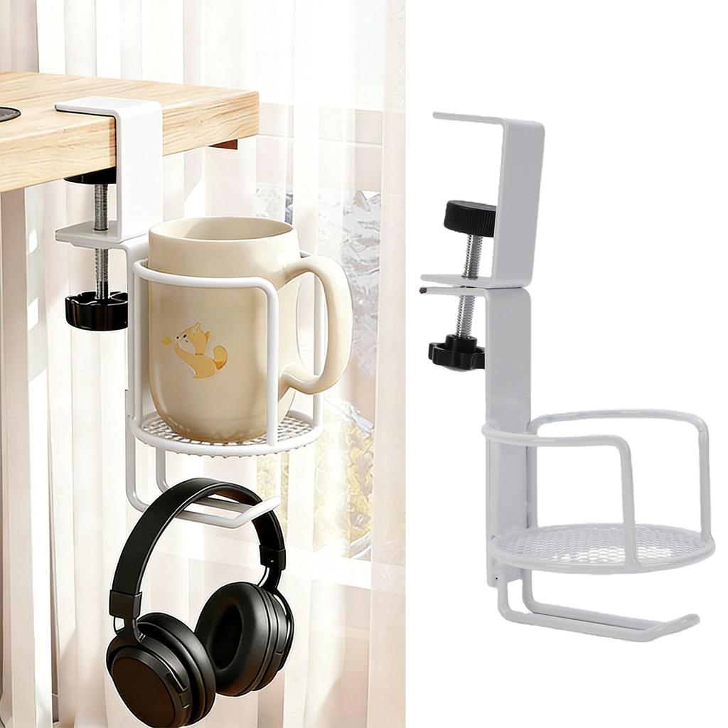 Desk Cup Holder Headphone Hanger Metal 2 in 1 Table Cup Holder Under Desk Headphone Bag Hook for