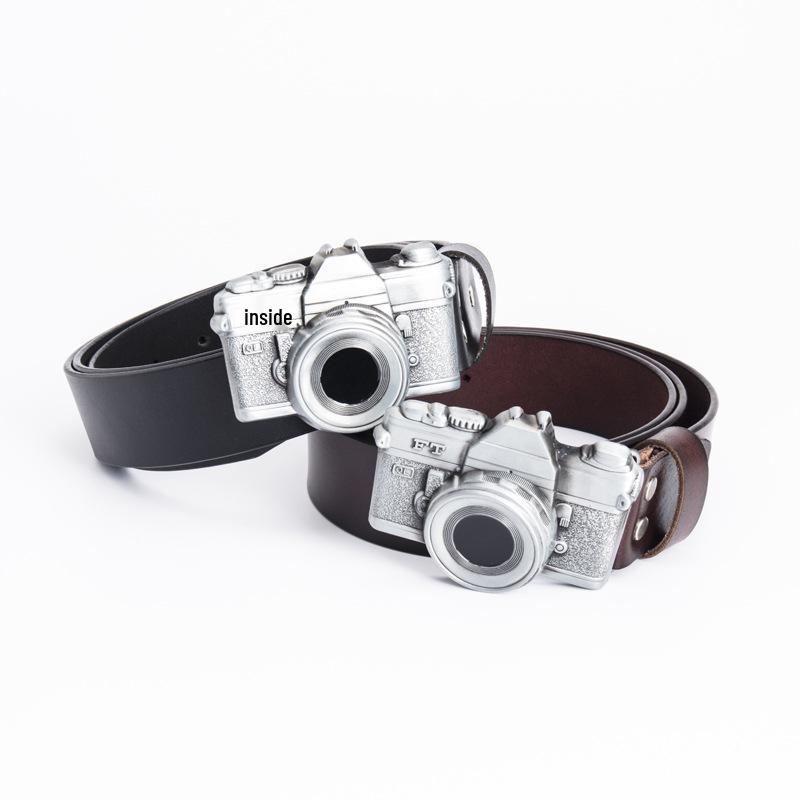 Men's Punk Leather Belt - Artistic Style Cowhide Camera Personality