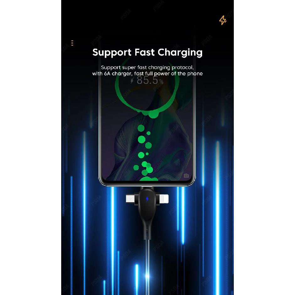 3 in 1 66W 6A Fast Charging USB Type C Cable Micro USB Spring Car Charger For iPhone Xiaomi  Samsung Phone Charger Cord
