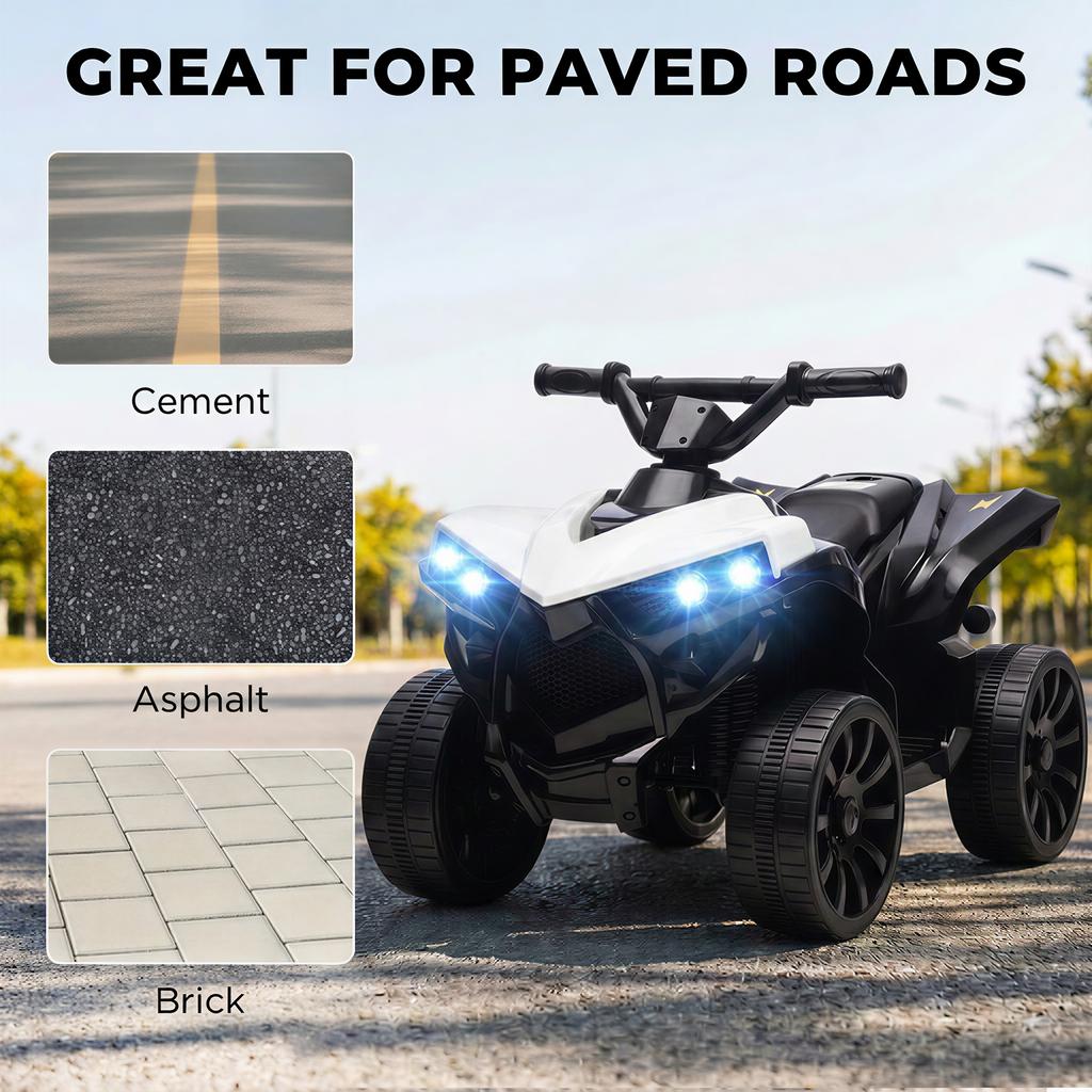 6V Kids ATV, 4 Wheeler Electric Ride on Car with Music and LED Headlights, for Ages 18-56 Months Boys and Girls, White
