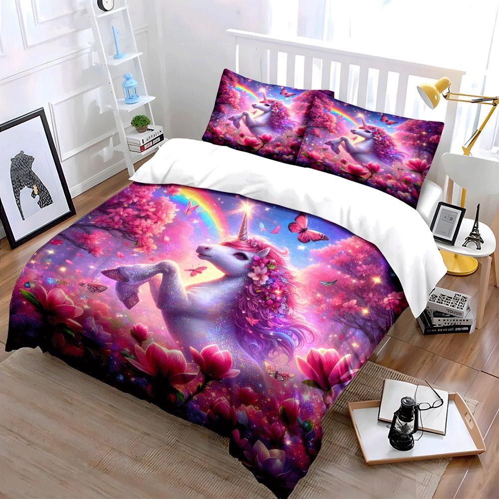 Unicorn Fantasy Set For Decorations Exquisite Three-Piece Bedding Set Gift For Kids And Adults