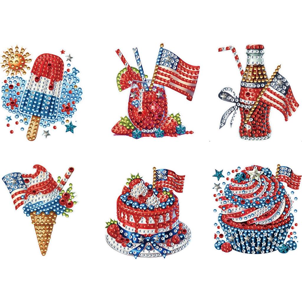 6pcs Acrylic DIY Independence Day DIY Art Fridge Magnet Refrigerator Sticker Crystal Art Craft for Adults Beginners Home Decors