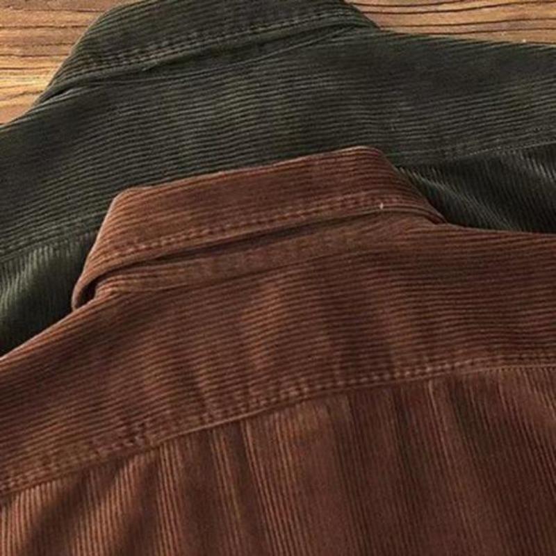 Yousheng Spring Fall Men Cargo Plaid Print Single-breasted Long Sleeves Corduroy Retro Japanese Style with Chest Pockets Loose Mid Length Cardigan Top