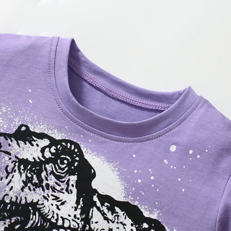 Cotton T-shirt Summer Cartoon Dinosaur Top Cotton Girls' Base Shirt Short-sleeved Girls' T-shirt