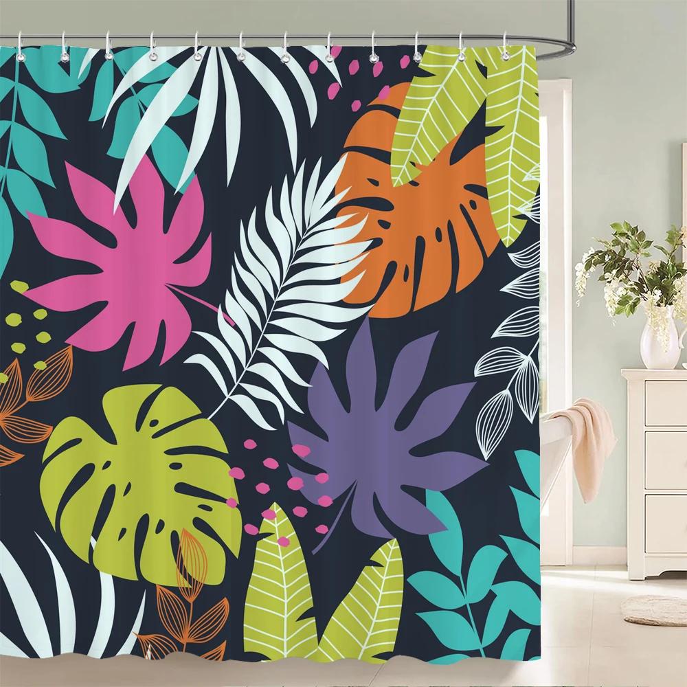 Tropical Plant Leaves Shower Curtain Nordic Minimalist Floral Bath Curtain Waterproof Fabric 3D Bathroom Curtains With Hooks