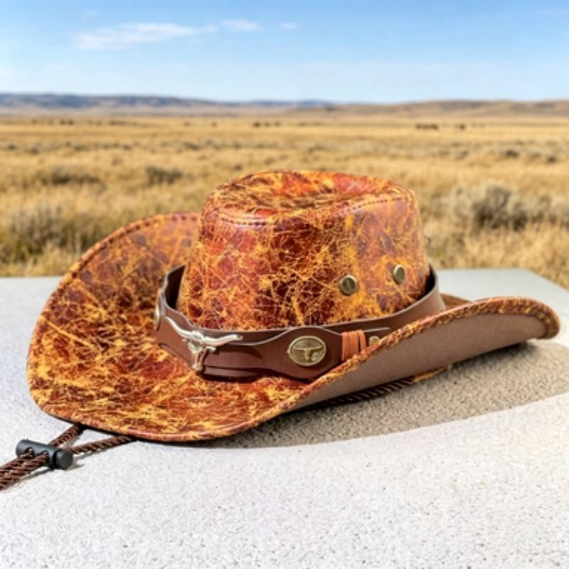 New Western Cowboy Knight Hat Head Retro Outdoor Travel Flat Top Knight Hat Party Hats Cowboy Accessories Men and Women