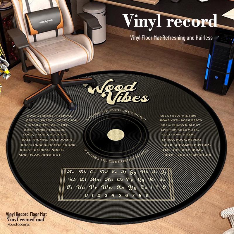 Vinyl Record Round Floor Mat for Computer Chair - Non-Slip, Dirt-Resistant Living Room and Coffee Table Rug.