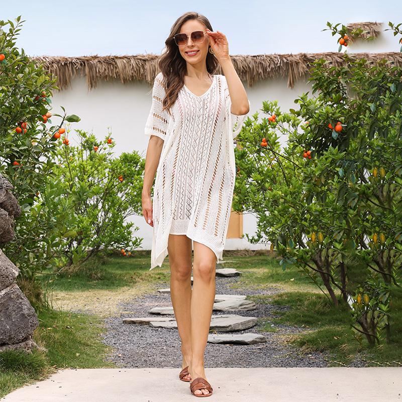 

Белый Ажурный Свитер Сексуальный Отпуск Пляж Бикини Блузка Женское Платье One Size белый