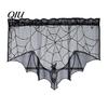 Sexy Halloween Table Cover Door Curtain, Lace Spider Web Fireplace Cover, Scary Skeleton Witch Party Set Bat Print Window Drapes for Home Indoor Decor