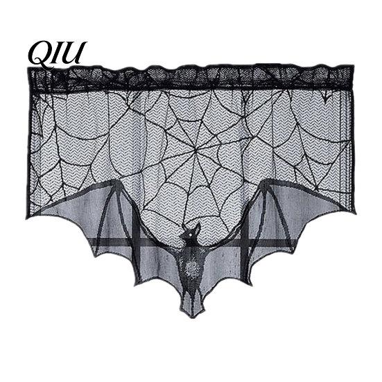 Sexy Halloween Table Cover Door Curtain, Lace Spider Web Fireplace Cover, Scary Skeleton Witch Party Set Bat Print Window Drapes for Home Indoor Decor