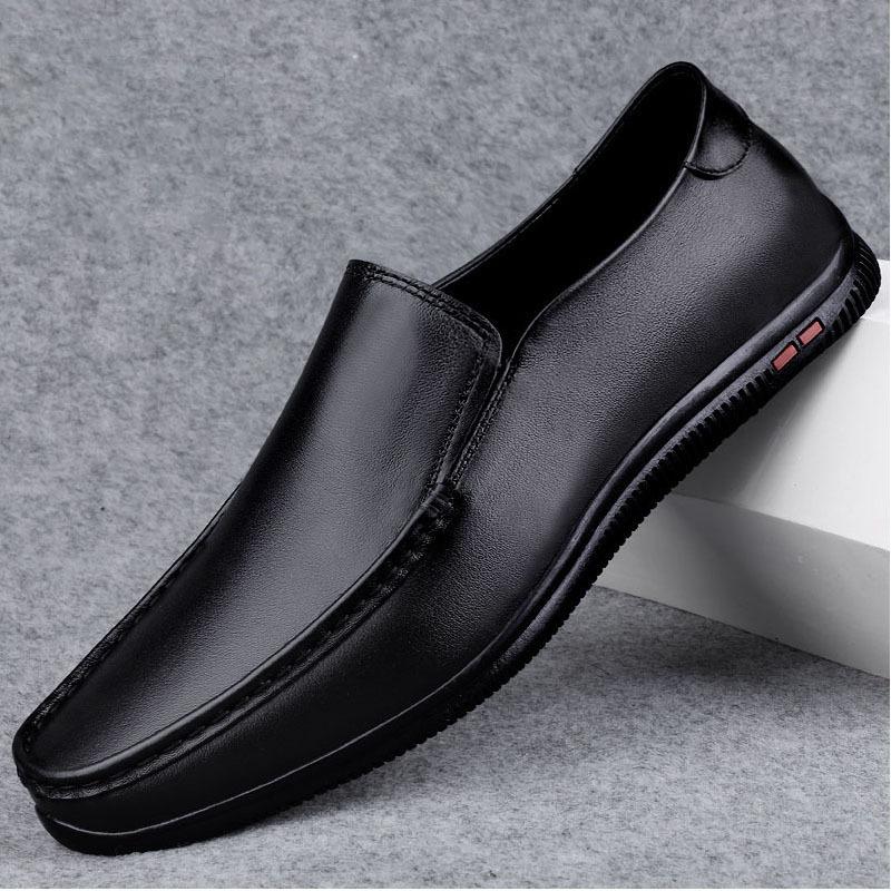Men's shoes 2025 summer new breathable foot casual leather shoes men's flat beanie shoes British soft-sided driving shoes