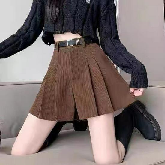 

Женские хаки вельветовые шорты с высокой посадкой, плиссированные, широкие штанины, для осени/зимы 3XL кофейный