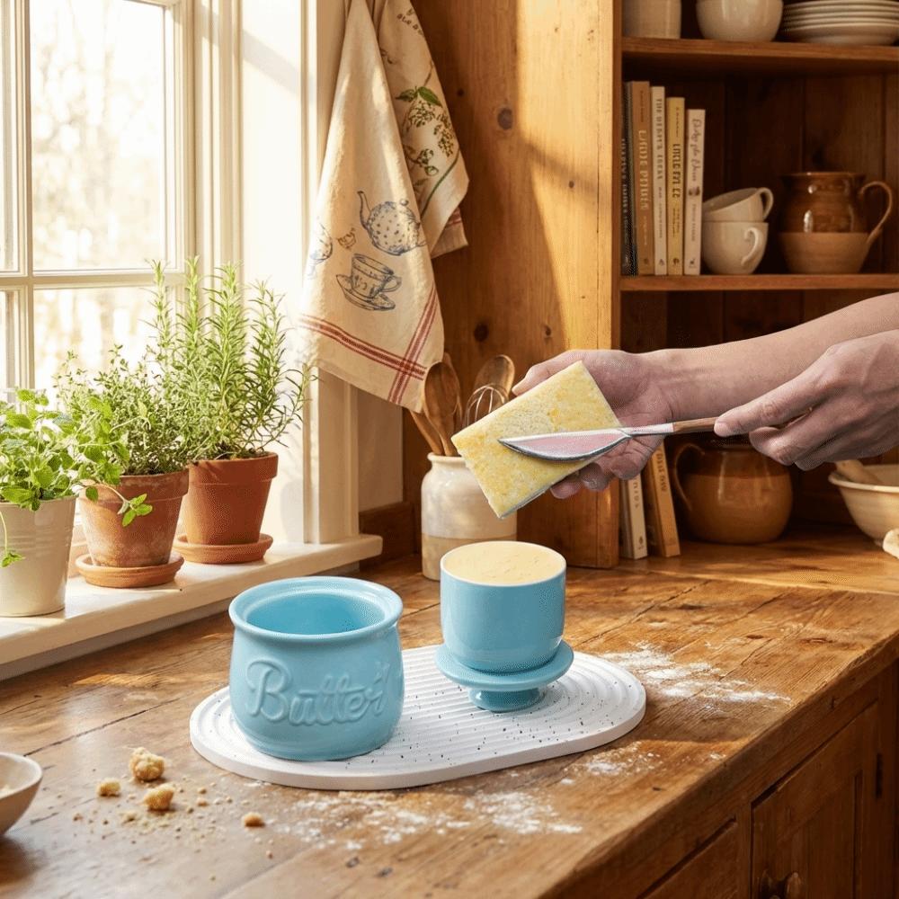 Luftdichte französische Butterdose Große Kapazität Butteraufbewahrung Keramik Butterglocke Krug Esstisch