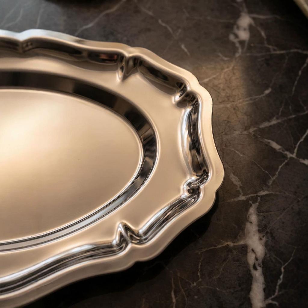 Nordic Light Luxury Oval 304 Stainless Steel Tray for Tea, Fruit, Cake, Cheese, & Dessert