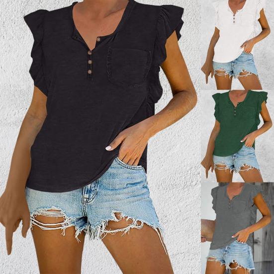 

Летний жилет, однотонная универсальная блузка без рукавов с V-образным вырезом и рюшами