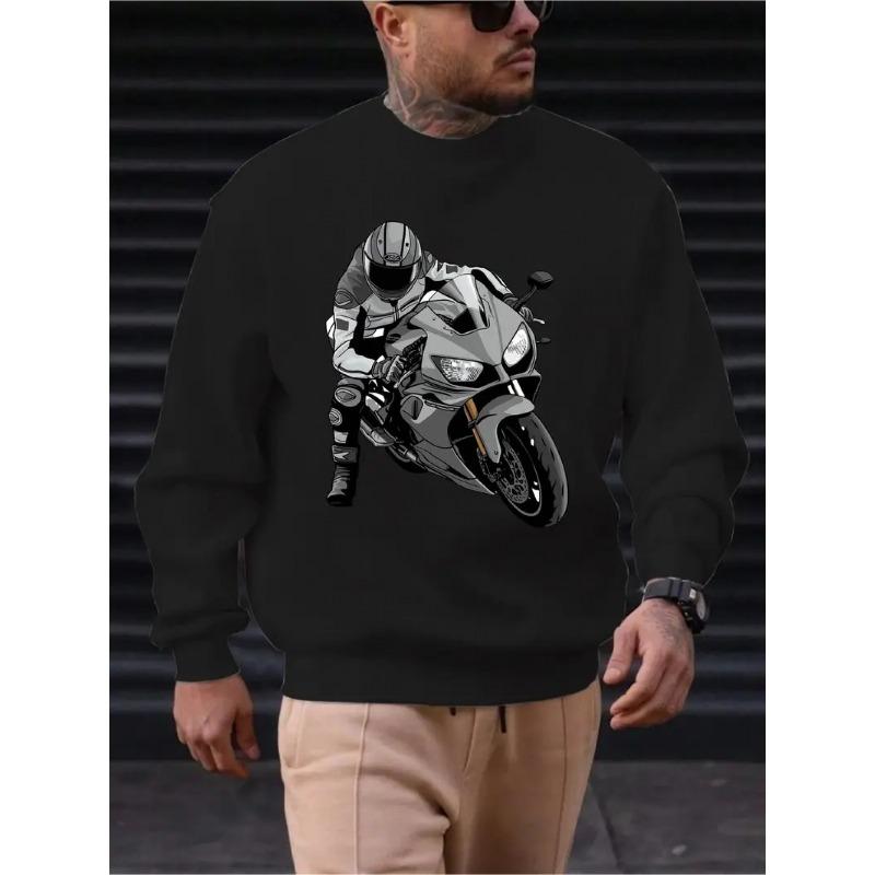1pc Men's Motorcycle Rider Print Casual Sweatshirt - Crew Neck, Stylish and Durable, Sporty Casual Style, Comfortable Fit, Lightweight Fabric