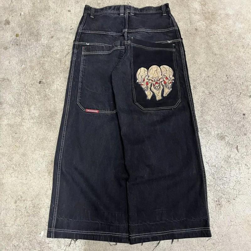 Mens Y2K Streetwear Denim Pants Loose Fit High Waist Retro Graphic Straight Leg Jeans