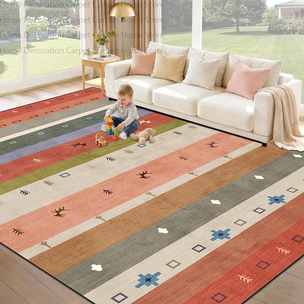 Vintage Geometric Carpet Living Room Soft Fluffy Home Decor Washable Rectangle Bedroom Large Area Rug Non-Slip Lounge Floor Mats