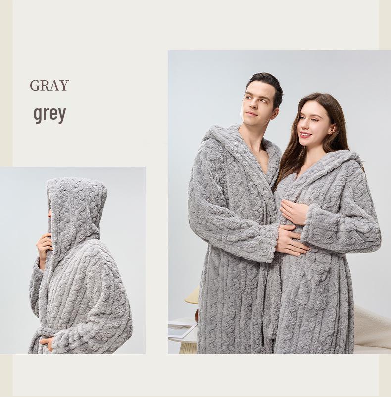 Bademäntel mit Kapuze aus Jacquard-Fleece für Damen und Herren – Warme, dicke lange Roben für Herbst und Winter