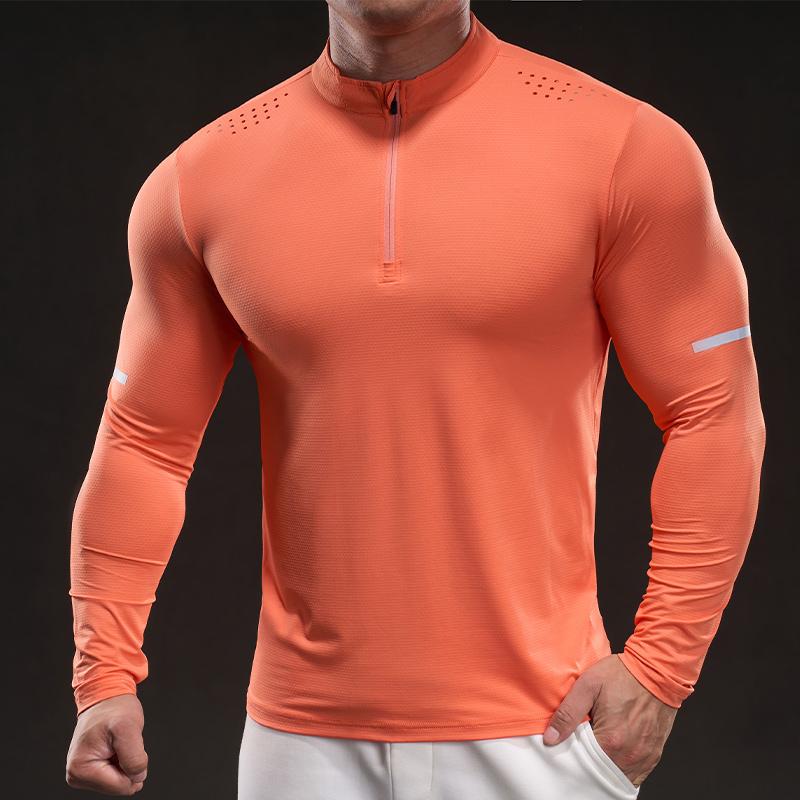 022106 Spring Slim Elastic Long Sleeve Casual Fashion Running Sports Fitness Outdoor T-shirt Men
