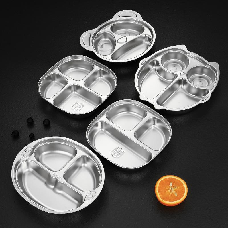 304 Stainless Steel Dinner Plate Food Grade Divided Serving Tray Kitchen Dishes Lunch Container For School Canteen Tableware