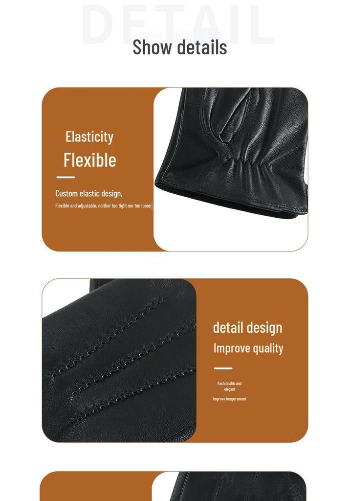 European & American Men's Sheepskin Leather Gloves with Wool Lining - Winter Warm, Plus Velvet, Windproof.