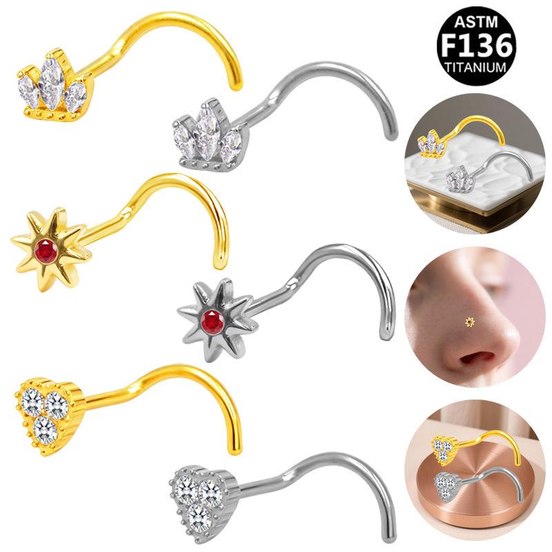 Evropský Americký G23 Titanový S-bar Srdíčko Piercing do Nosu Šperky Módní Trend