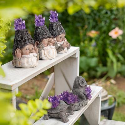 Hear-No See-No Speak-No Gnome Figurine Resin Faux Crystal Garden Dwarf Frog Owl Statue for Home Tabletop Yard Lawn Patio Decor