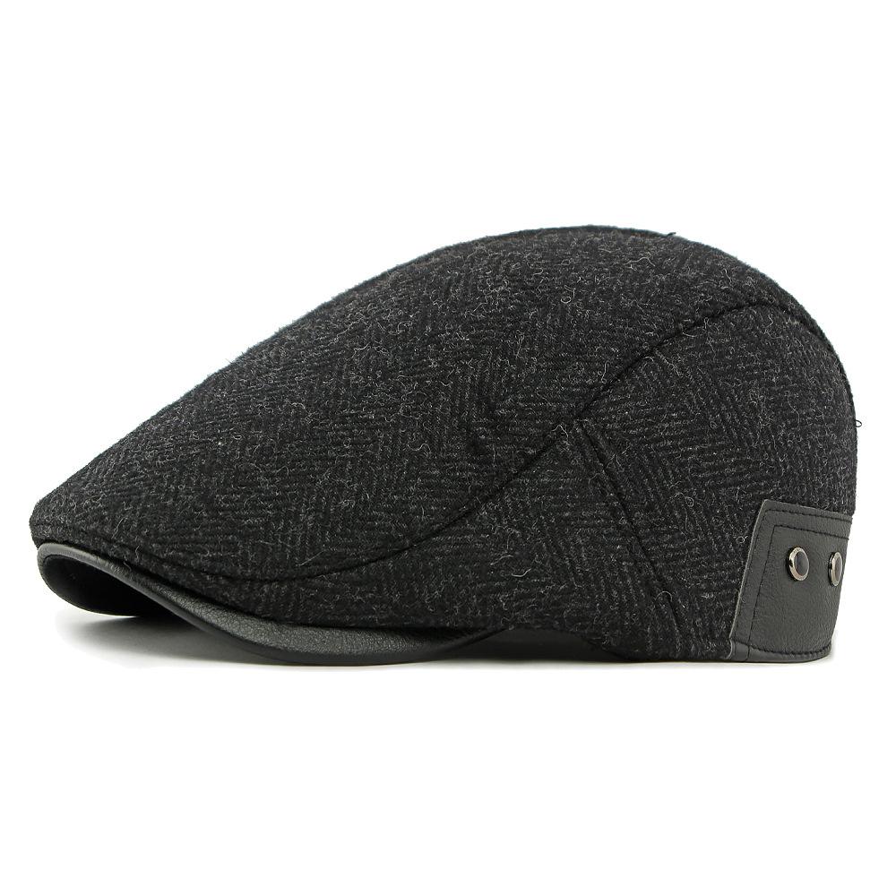 Men s Autumn Winter Velvet Hat Ear Protection Warm Cap British Retro Beret Middle-Aged and Elderly Forward Cap чёрный
