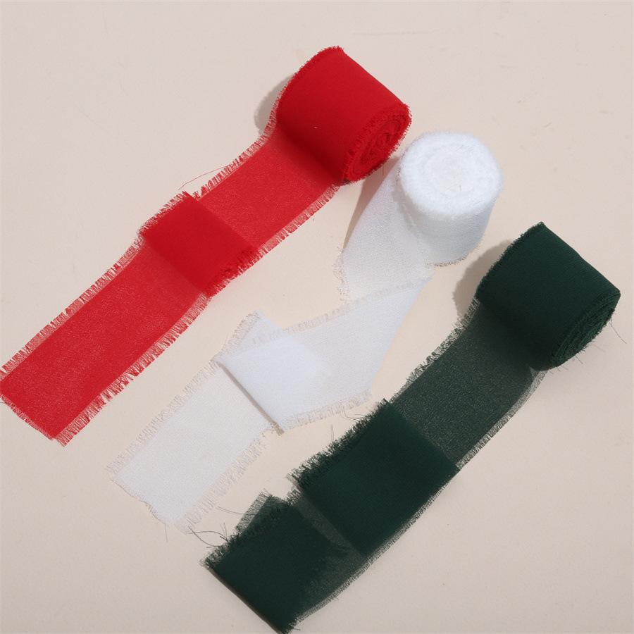 3 Roll/set 5m Frayed Edged Satin Handmade Chiffon Silk Ribbon For Wedding Invitation Bouquets Birthday Party DIY Decoration Gift
