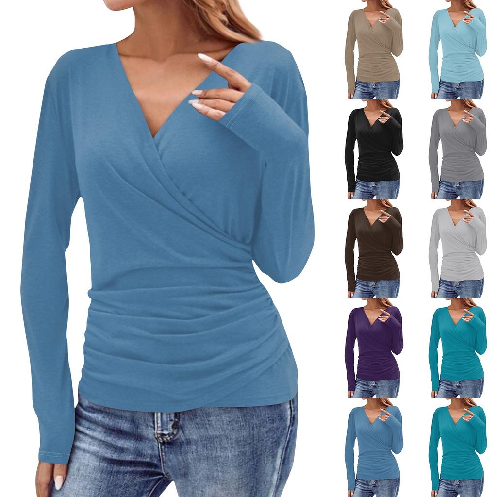 Dámský módní denní volný střih Ležérní módní skládaný top s výstřihem do V spárovaný s krátkými rukávy kalhot a sukní