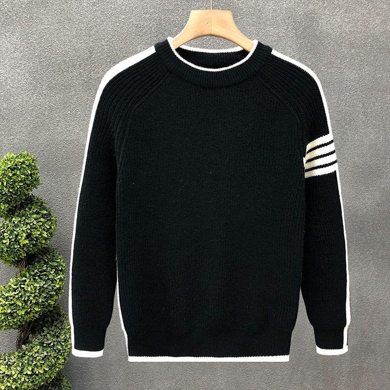Round Neck Contrasting Trend Sweater Warm Men's Versatile and Handsome Pullover Base Knitted Sweater