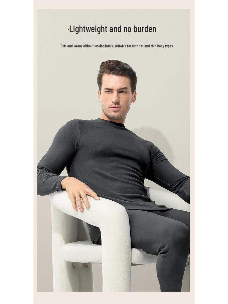 Men's Double-Sided Fleece Thermal Underwear Set – Soft, Warm, Thick Solid Color Round Neck for Autumn and Winter