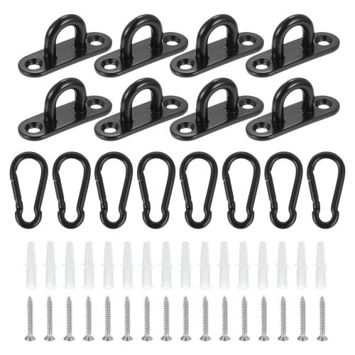 uxcell 8-Piece Pad Eye Plate, 1.8" 304 Stainless Steel Patio Hook & Snap Hook Marine Hanging U-Hook with Screws & Anchors, Black